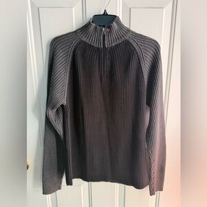 RALPH LAUREN Half Zip Ribbed Sweater Black Charcoal Cotton SIZE L